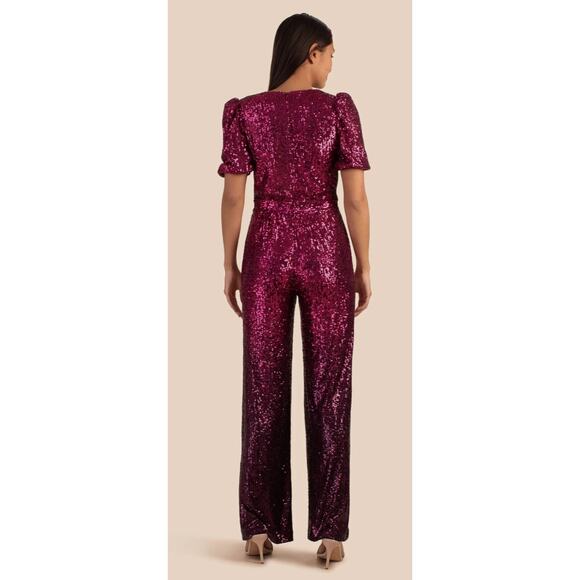 Trina Turk Assandra Short Sleeve Sequin Jumpsuit Purple Ombre Womens Size 2 - Picture 3 of 12